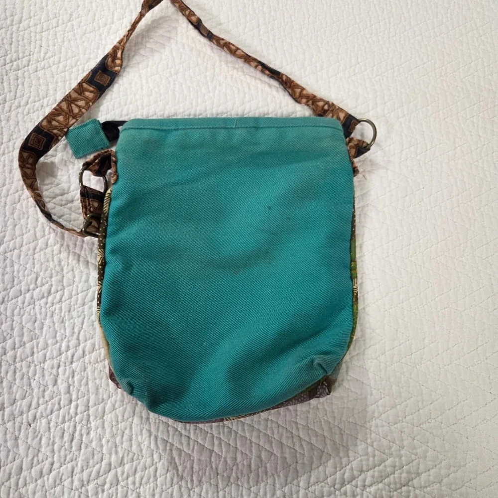 Boho Butterfly Patchwork Teal Canvas Crossbody‎ Bag Batik Floral Hippie Festival